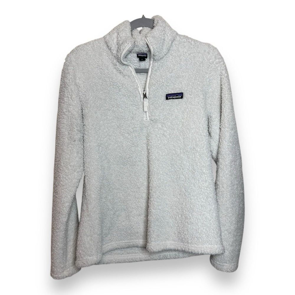 Patagonia Las Gatos Women Size M Cream White Fur 1/4 Zip Sherpa Pullover